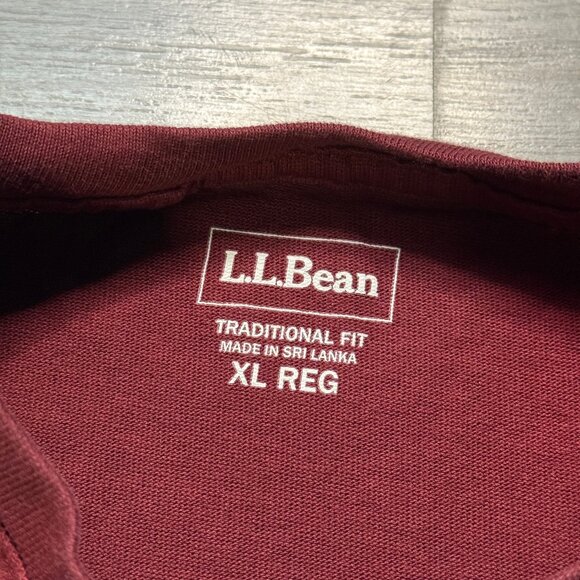 L.L. Bean Men's BeanBuilt Cotton Short-Sleeve Tee - Dark Red - Picture 4 of 6